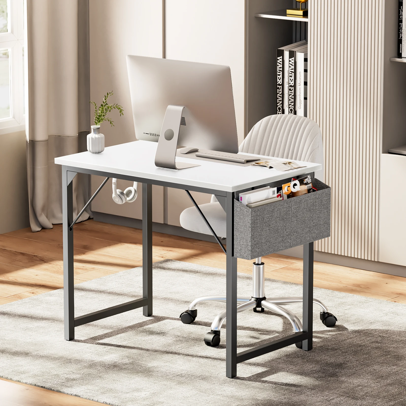 Computer Desk Writing Study Office Gaming Table Modern Simple Style Compact with Side Bag Headphone Hook Easy Assembly