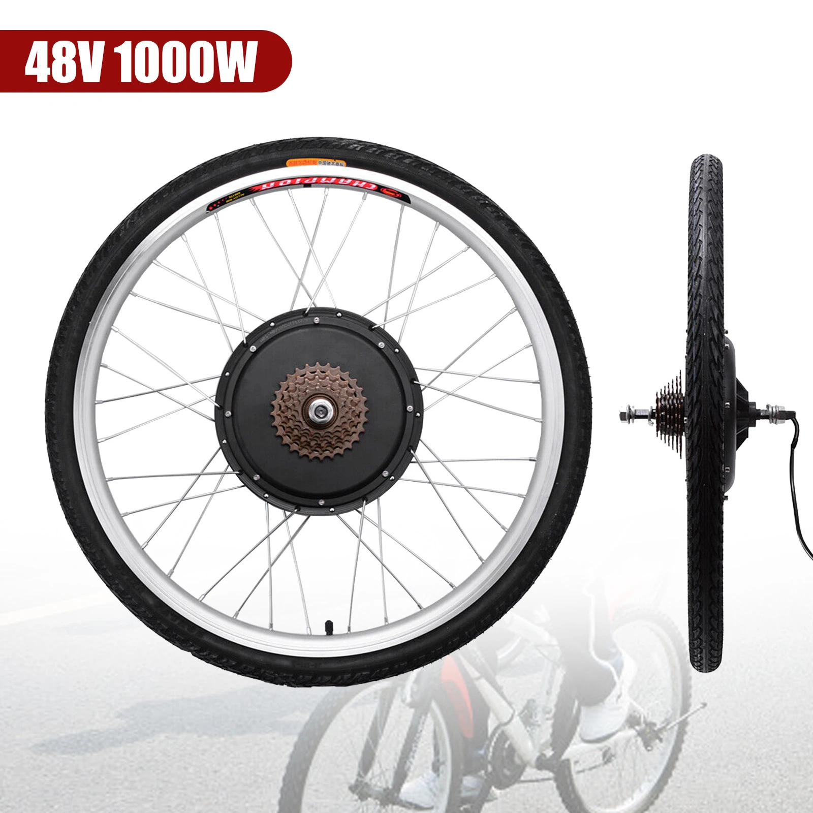 Electric Bicycle Hub Motor Kit, Rear Wheel Conversion Kit, 26 in, 1000W, 48V