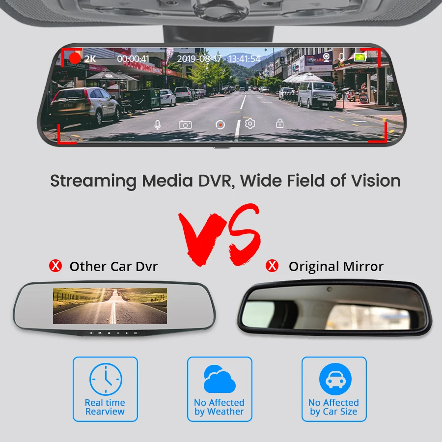 Mirror Camera for Car Touch Screen Video Recorder Rearview mirror Dash Cam Front and Rear Camera Mirror DVR Black Box