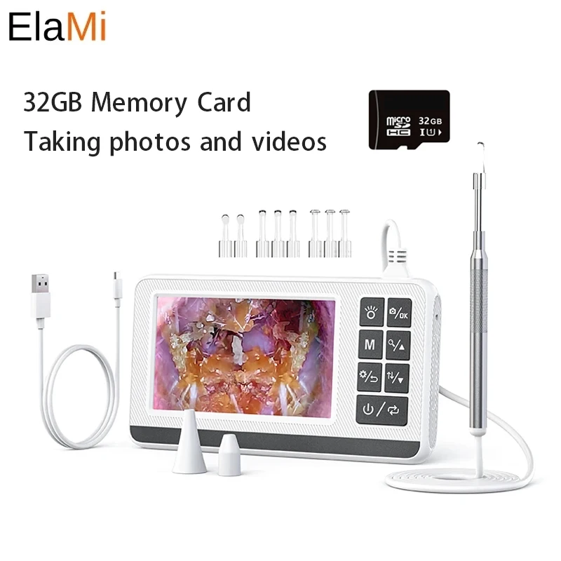 4.3 Inch Digital Endoscope Visual ENT Oral Otoscope Ear Wax Tools HD 1080P 3.9mm Ear Cleaner Scope With 32GB Memory Card