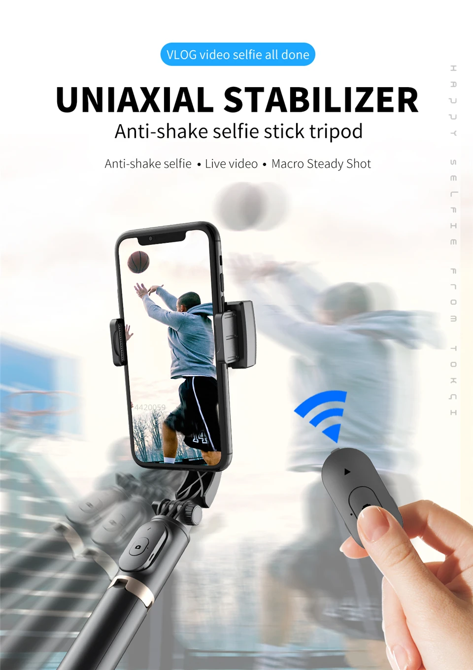 Roreta 2023 NEW Gimbal Stabilizer Selfie Stick Foldable Wireless Tripod with Bluetooth Shutter Monopod for IOS Android