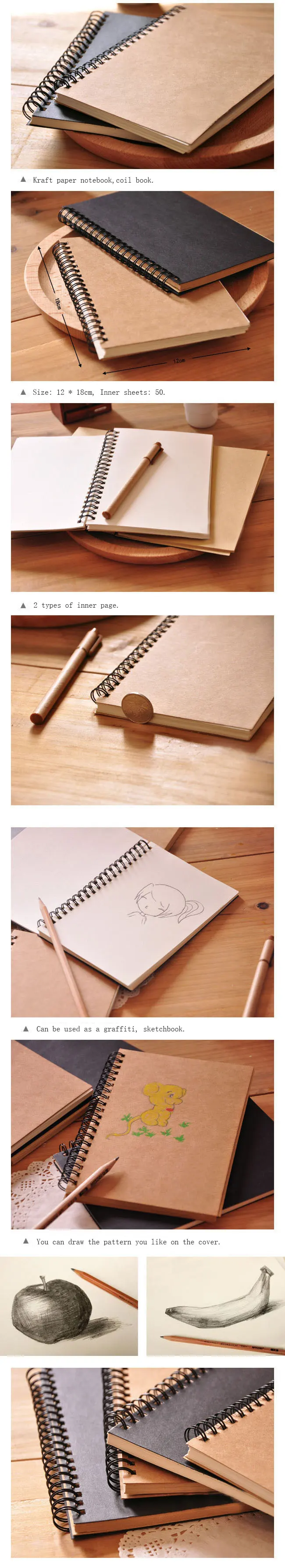 Blank Notebook A5 A6 Spiral Sketchbook Graffiti Notebook Diary Jouranl school supplies 50 Sheets Kawaii korean stationery