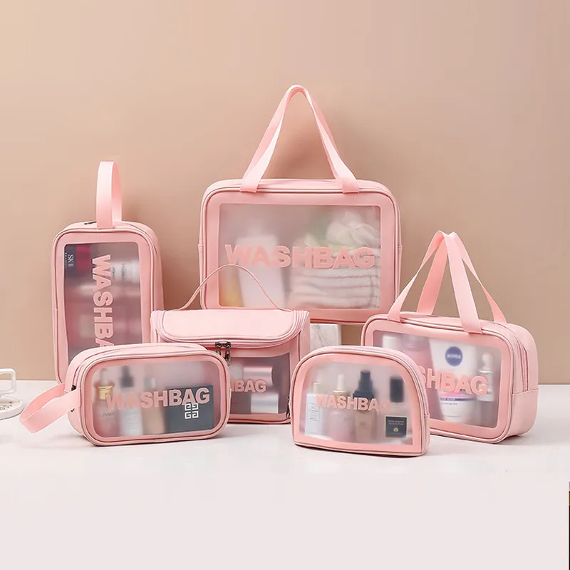 New Transparent Makeup Bag 6-piece Set PVC Toiletry Storage Bag Bath Swimming Beach Bag PU Sanding Bag