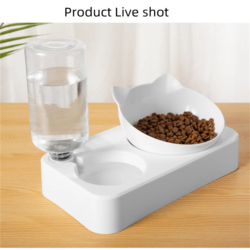 Pet Feeder 2-in-1 Pet Feeding Bowl Dog Cat Automatic Water Dispenser with Removable Stainless Steel Bowls Pet Supplies