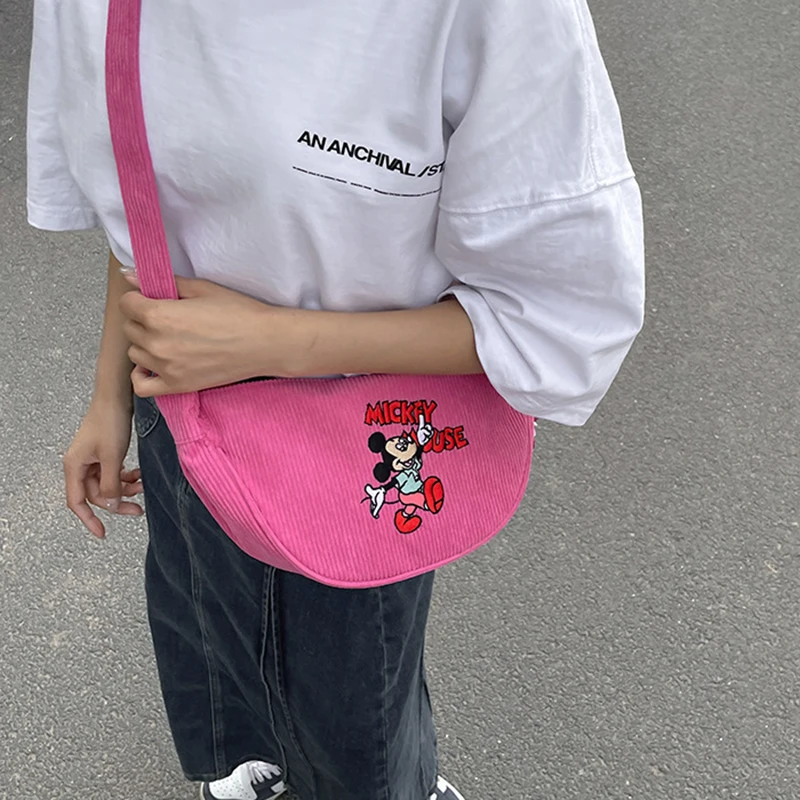 MINISO Cartoon Mickey Donald Duck Bag Retro Corduroy Crossbody Bag Single Shoulder Bag Underarm Bag (excluding pendants)