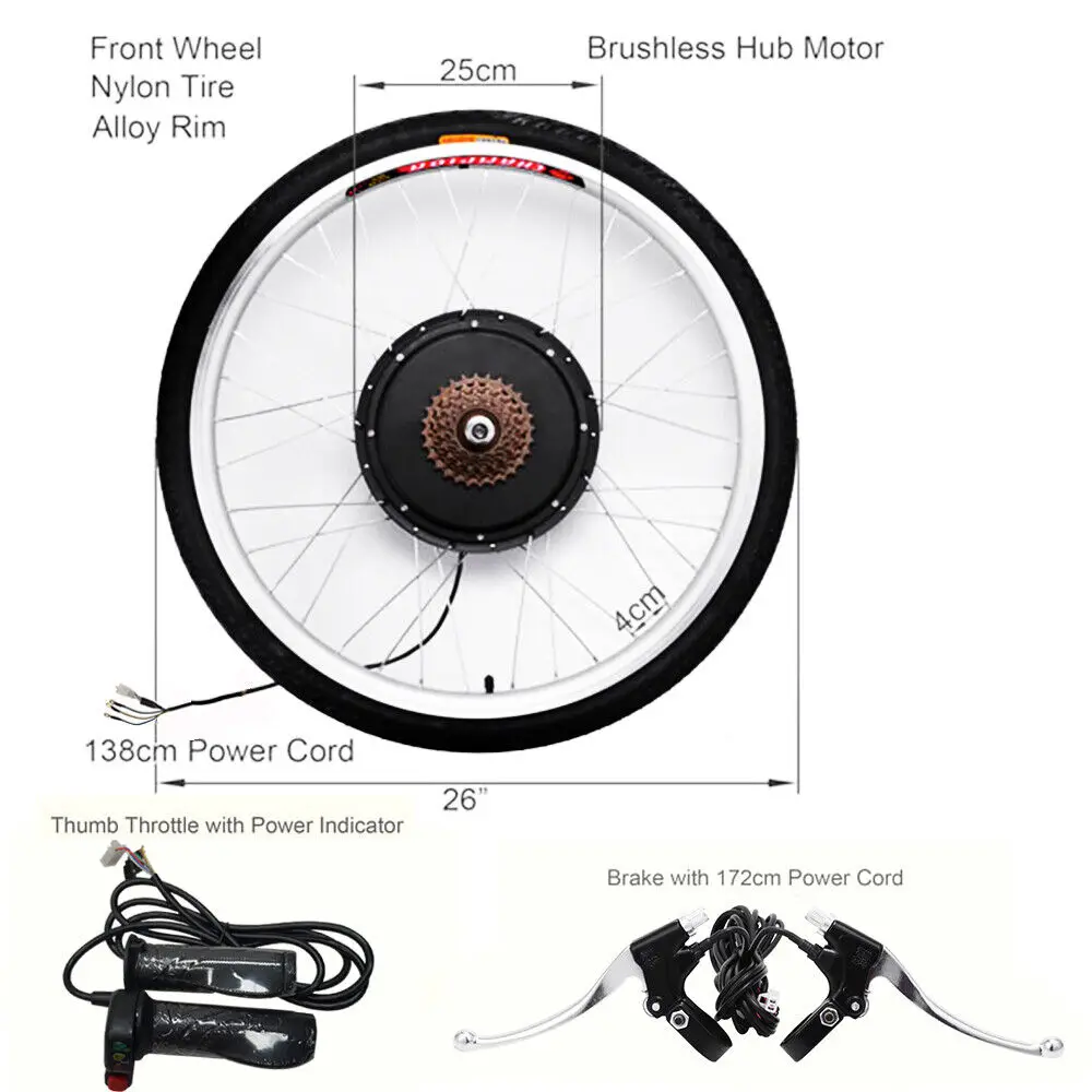 Electric Bicycle Hub Motor Kit, Rear Wheel Conversion Kit, 26 in, 1000W, 48V