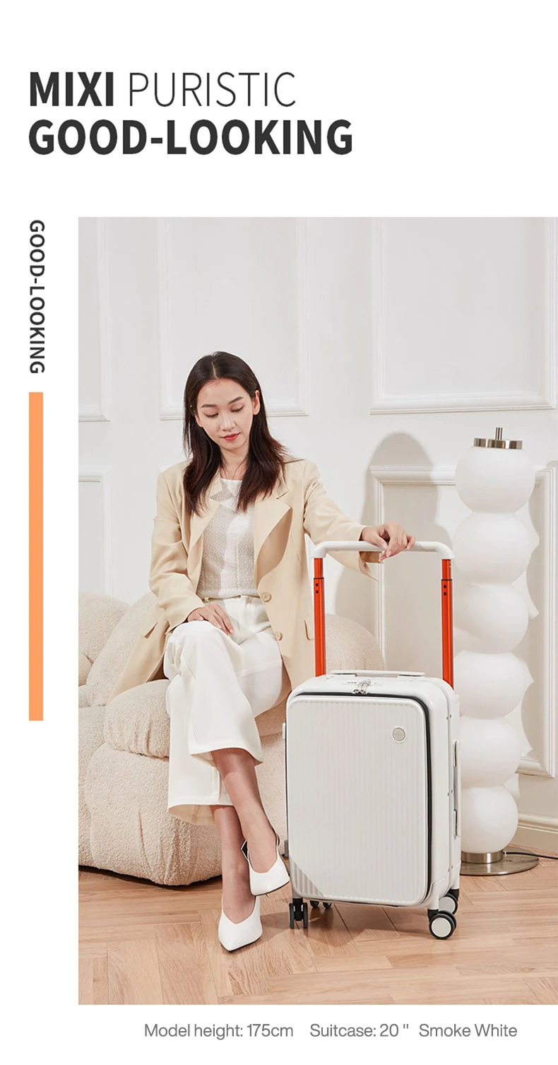 Mixi Front Laptop Pocket Suitcase Wide Handle Travel Suitcase Men 20''Carry-On Luggage Women PC Aluminum Frame Trolley Case 24''