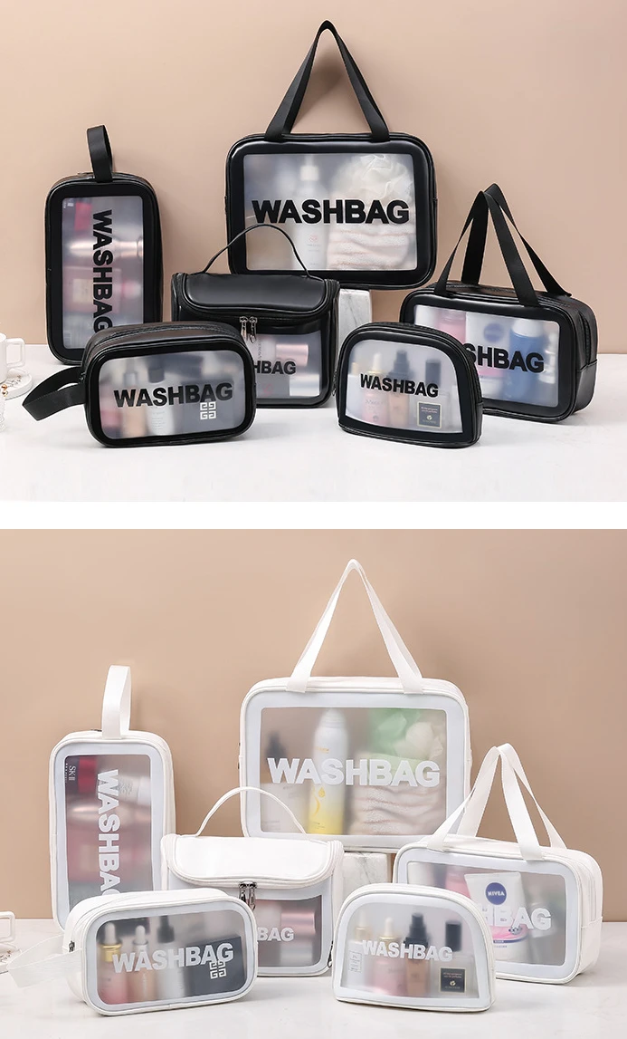 New Transparent Makeup Bag 6-piece Set PVC Toiletry Storage Bag Bath Swimming Beach Bag PU Sanding Bag
