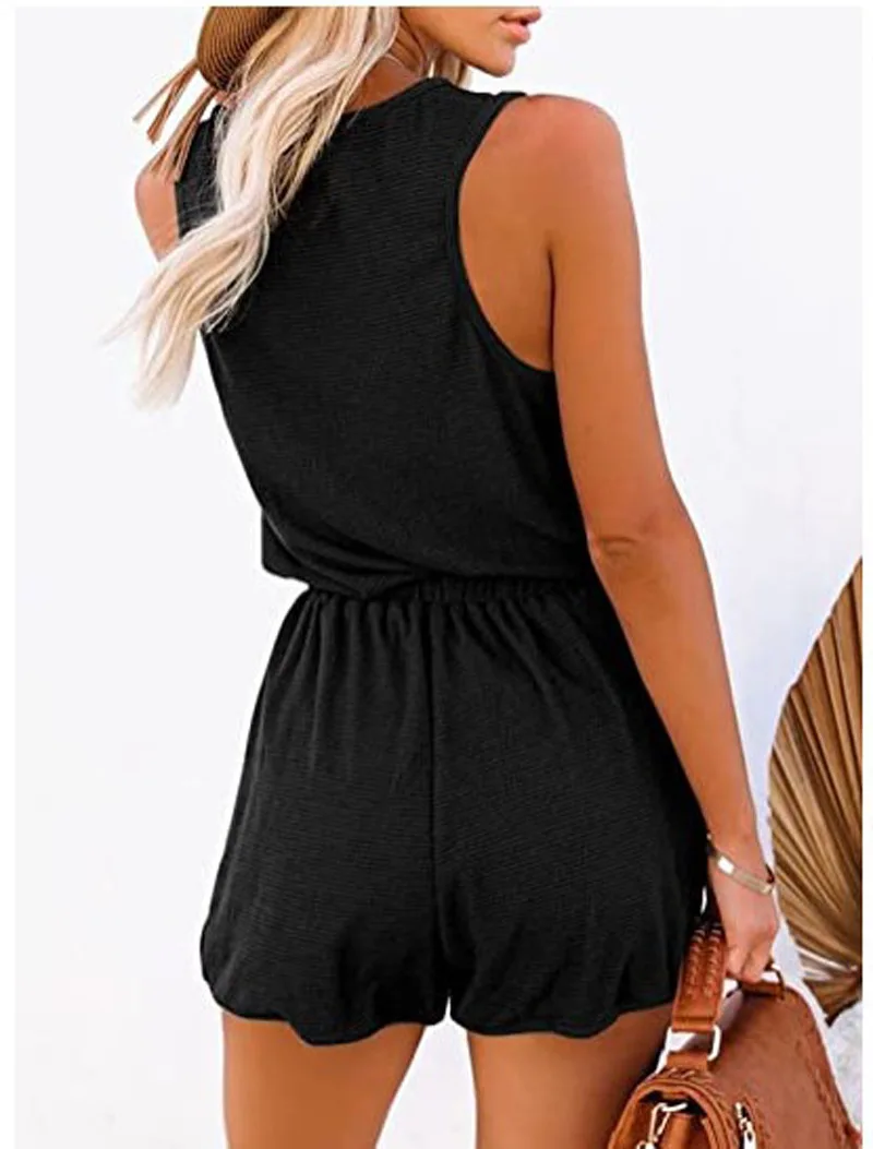 European and American Women's Summer Cross-Border New Sleeveless Jumpsuit With Waist Tied Casual Loose Wide leg Shorts