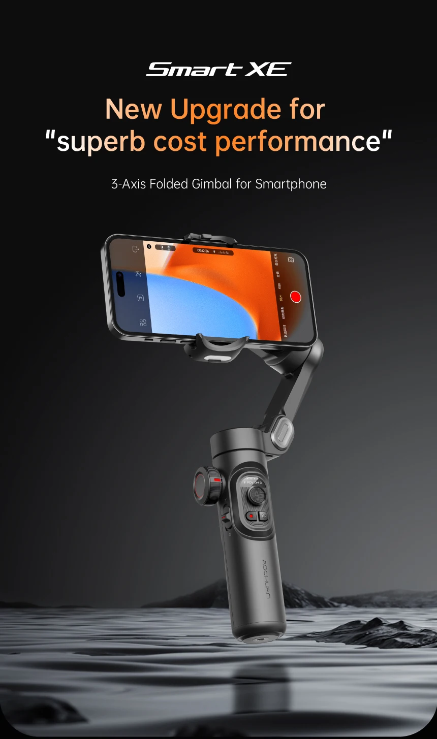 AOCHUAN 3-Axis Handheld Gimbal Stabilizer for Smartphone with Fill Light for iPhone Android Face Tracking Tiktok Vlog Smart XE