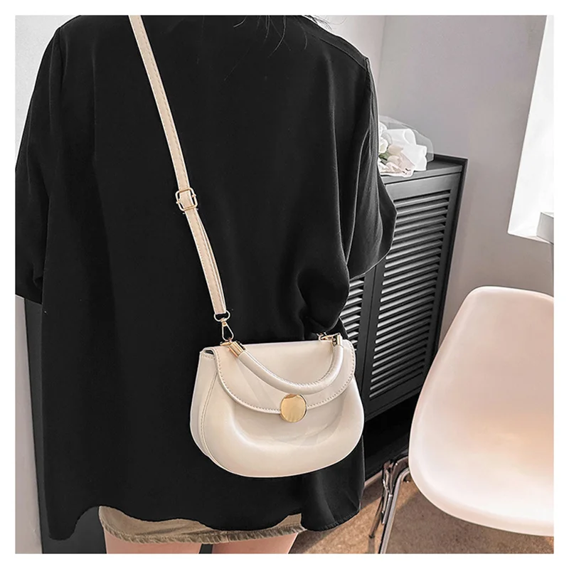 Women's bag Pu Leather Shoulder Cross Top-Handle Bag Female Brown Gold Round Buckles Ladies Casual Aesthetic Dress Cluth Handbag