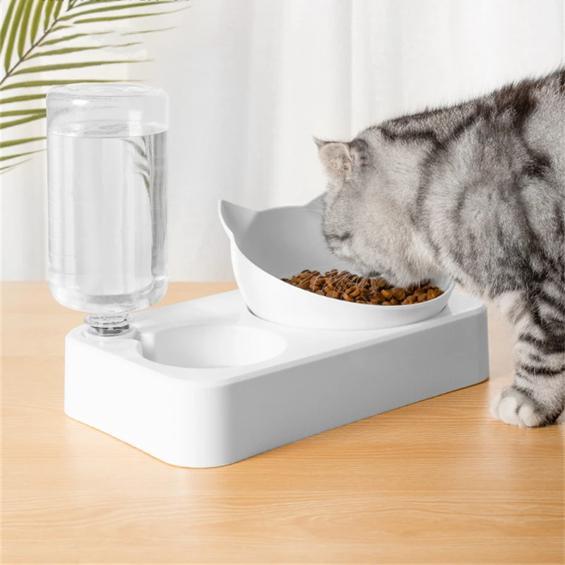 Pet Feeder 2-in-1 Pet Feeding Bowl Dog Cat Automatic Water Dispenser with Removable Stainless Steel Bowls Pet Supplies