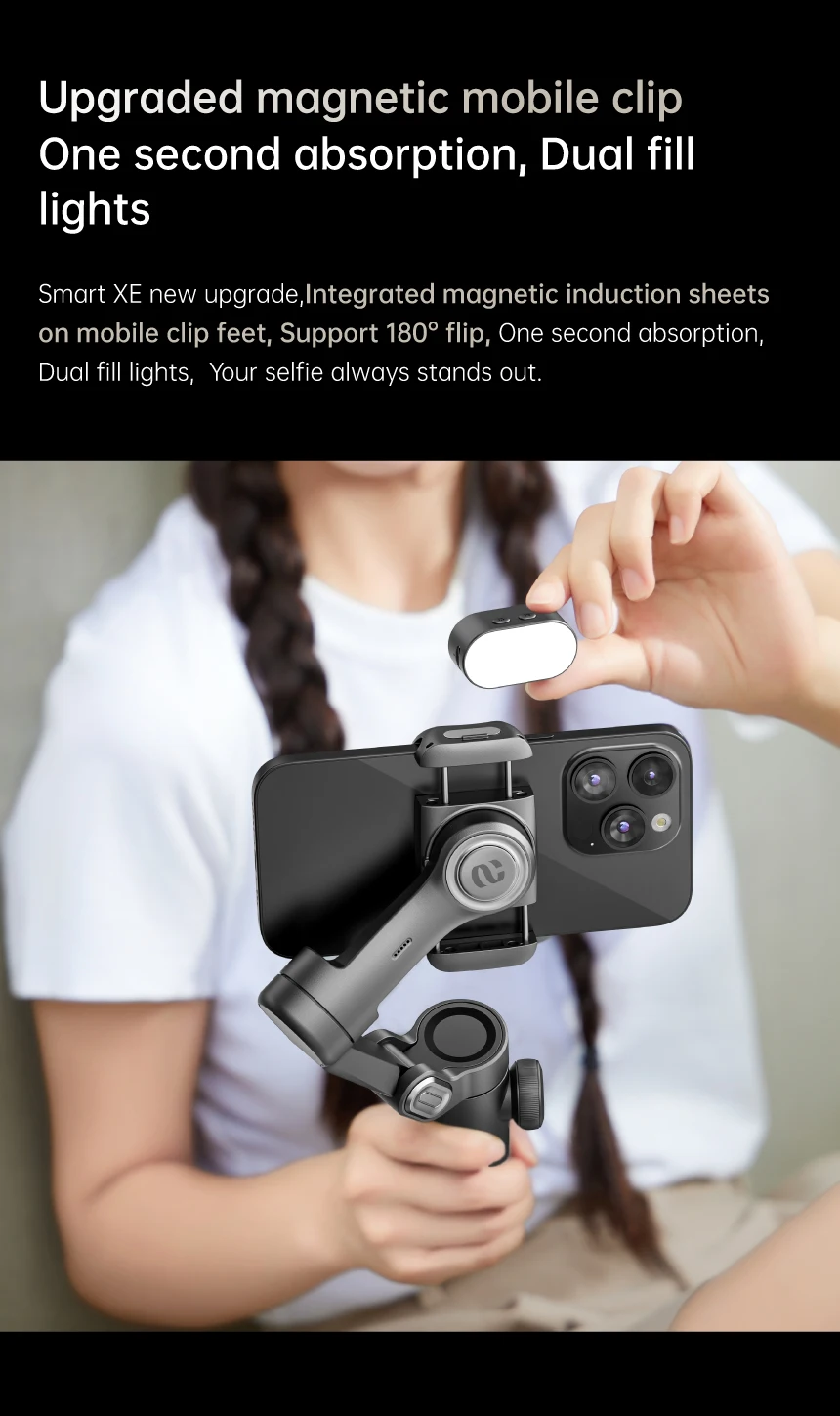 AOCHUAN 3-Axis Handheld Gimbal Stabilizer for Smartphone with Fill Light for iPhone Android Face Tracking Tiktok Vlog Smart XE