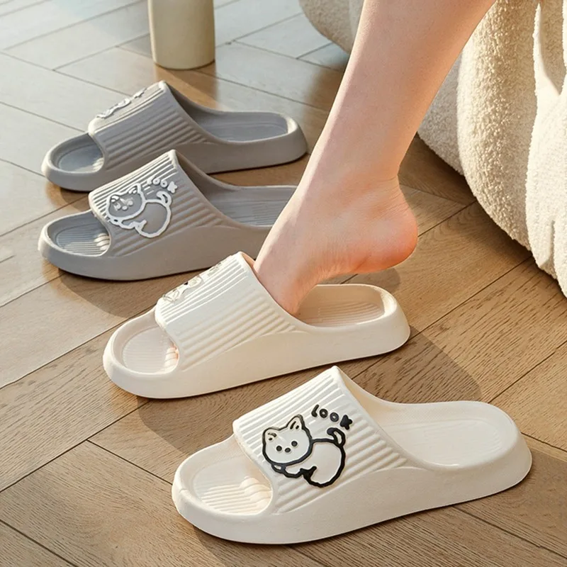 2023 Summer Women Slippers Bath Thick Platform Non-Slip Home Cat Cartoon Flip Flops Beach Sandals Ladies Slides Indoor Outdoor